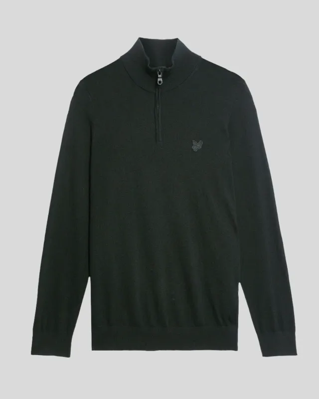 Lyle & Scott Mens Merino Wool 1/4 Zip Jumper | Jet Black sold by The Foot Factory
