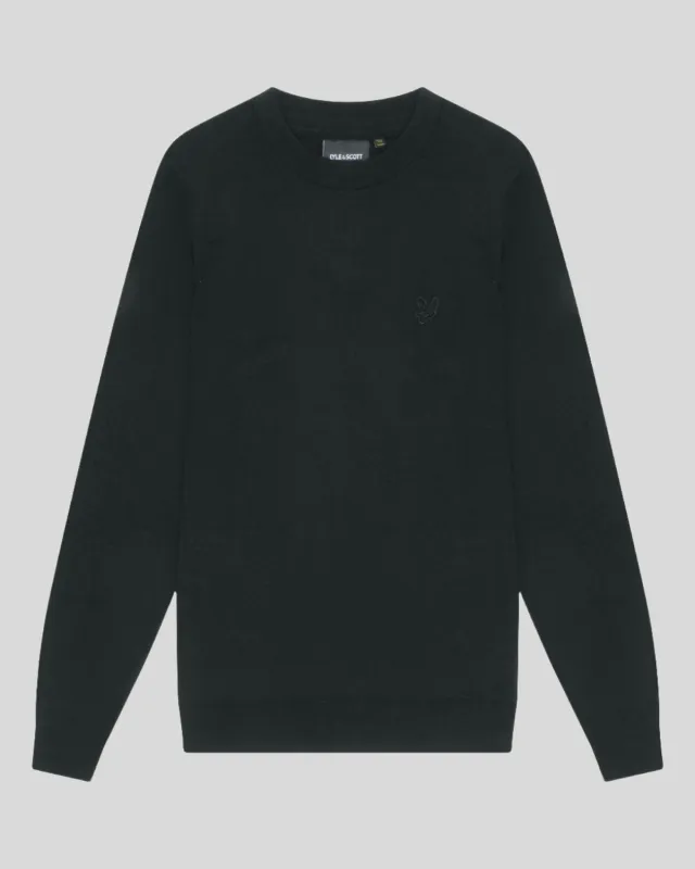 Lyle & Scott Mens Merino Wool Crew Neck Jumper | Jet Black sold by The Foot Factory