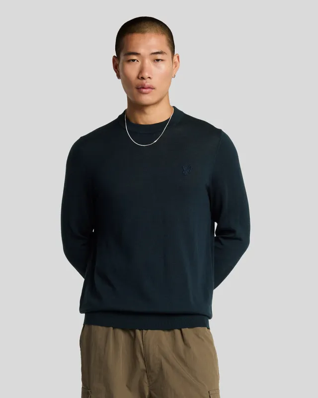 Lyle & Scott Mens Merino Wool Crew Neck Jumper | Dark Navy sold by The Foot Factory