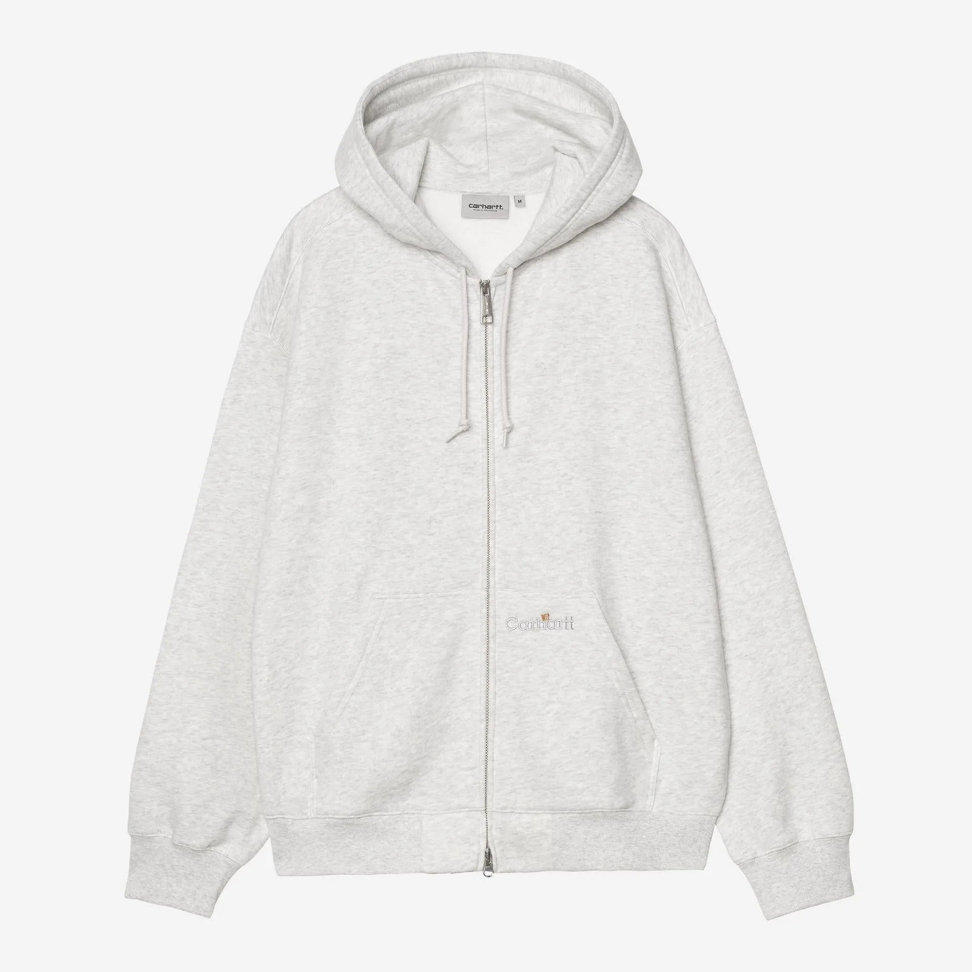 Carhartt WIP Mens Hooded WIP Label Sweat Jacket | Ash Heather sold by The Foot Factory