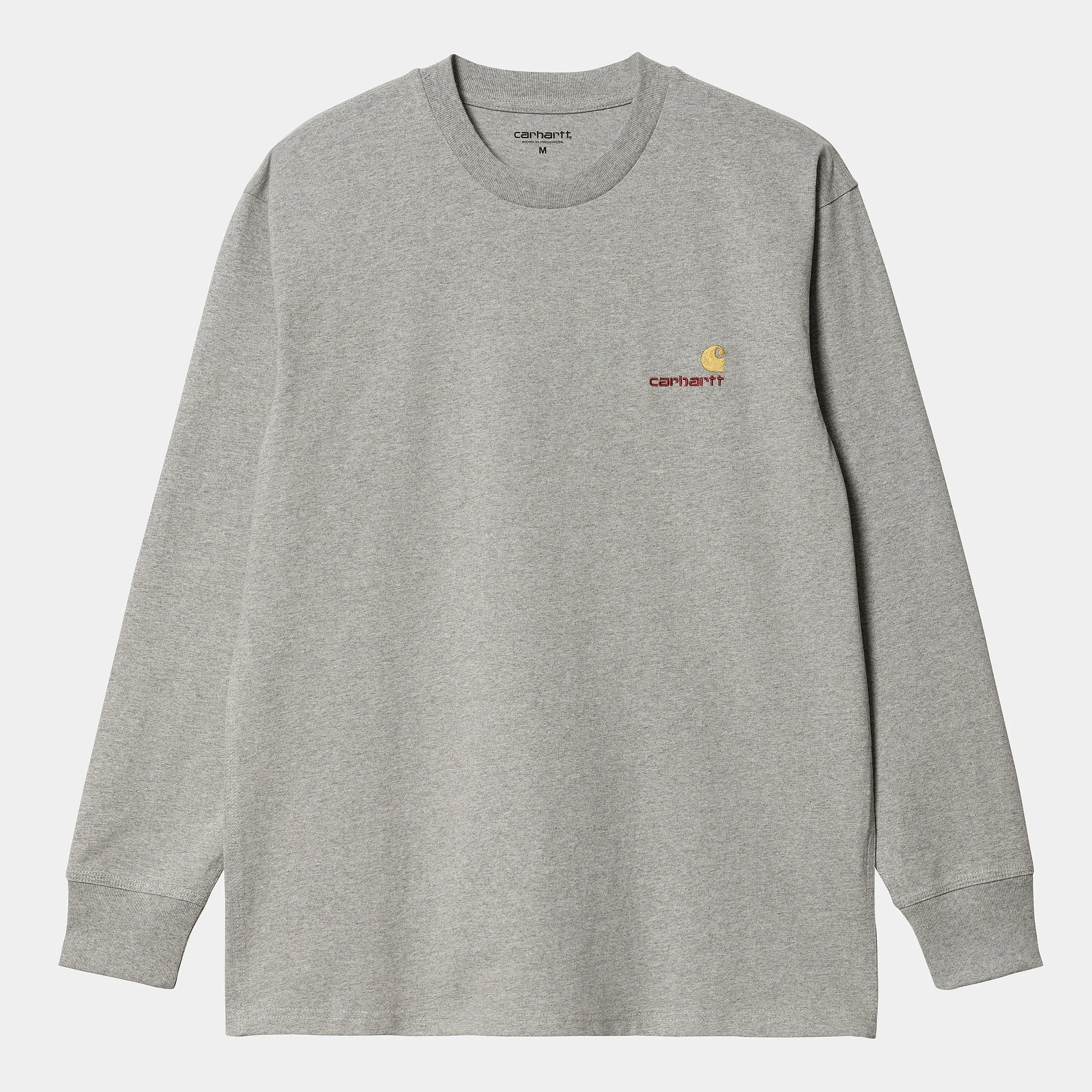 Carhartt WIP Mens American Script Long Sleeve T-Shirt - Grey Heather sold by The Foot Factory