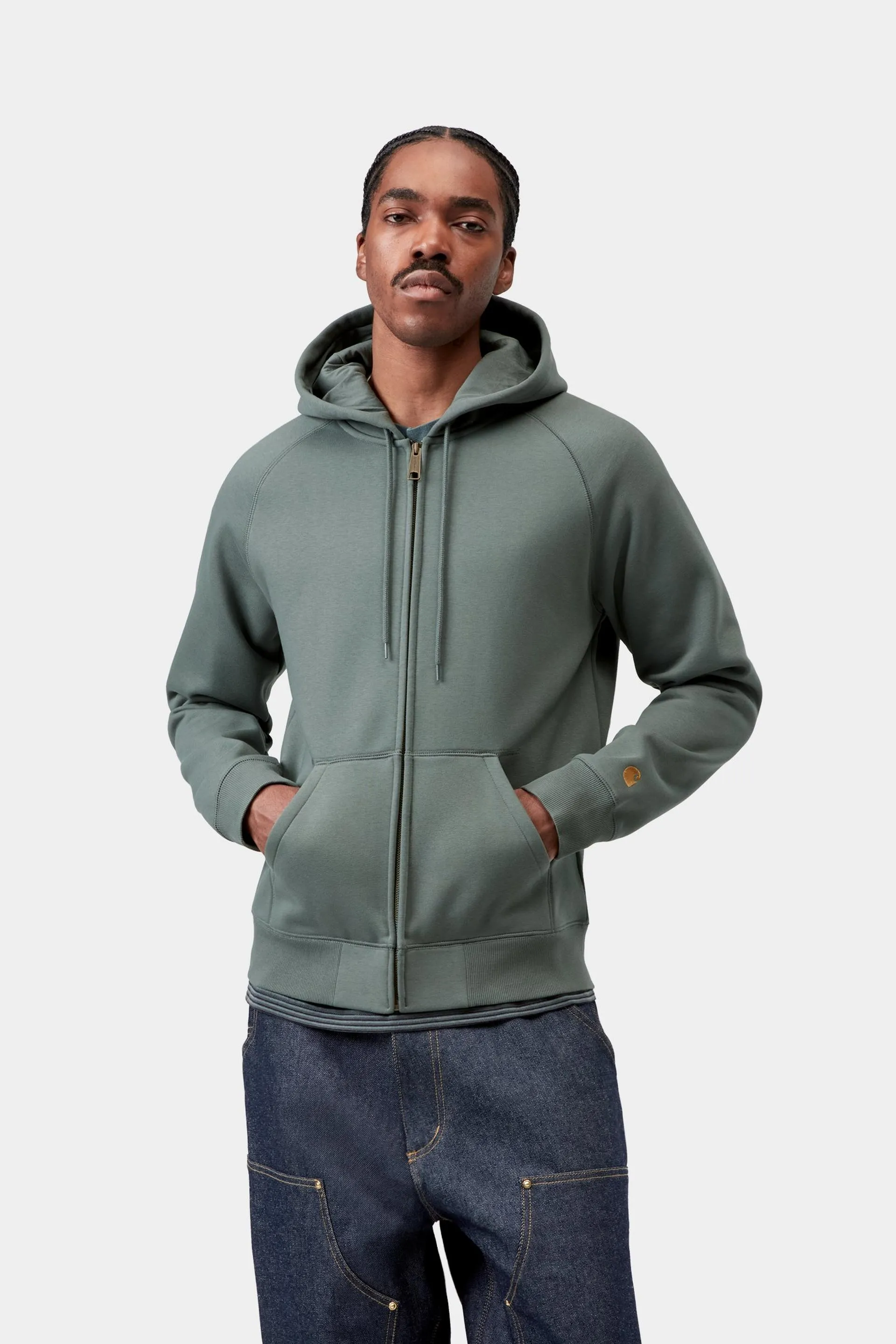 Carhartt WIP Mens Chase Zip Front Jacket Hoodie | Velvet Green sold by The Foot Factory product image thumbnail 5