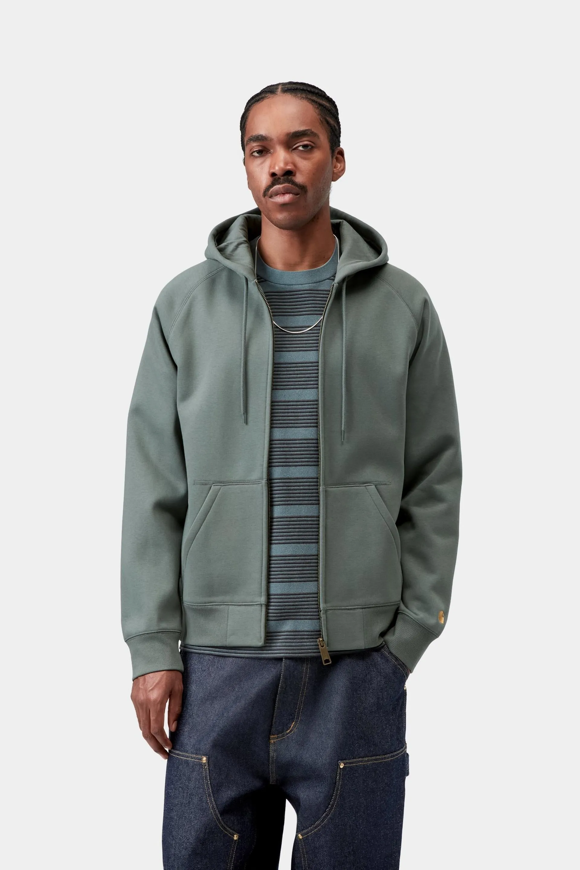 Carhartt WIP Mens Chase Zip Front Jacket Hoodie | Velvet Green sold by The Foot Factory product image thumbnail 3