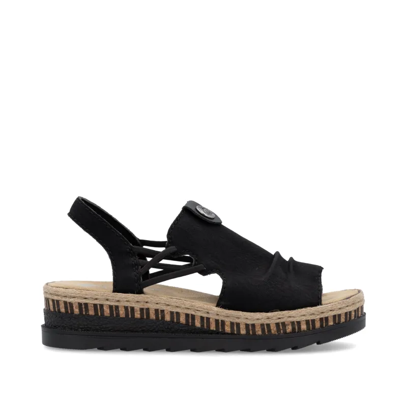 Rieker Womens Fashion Wedge Sandal | Black made by Rieker