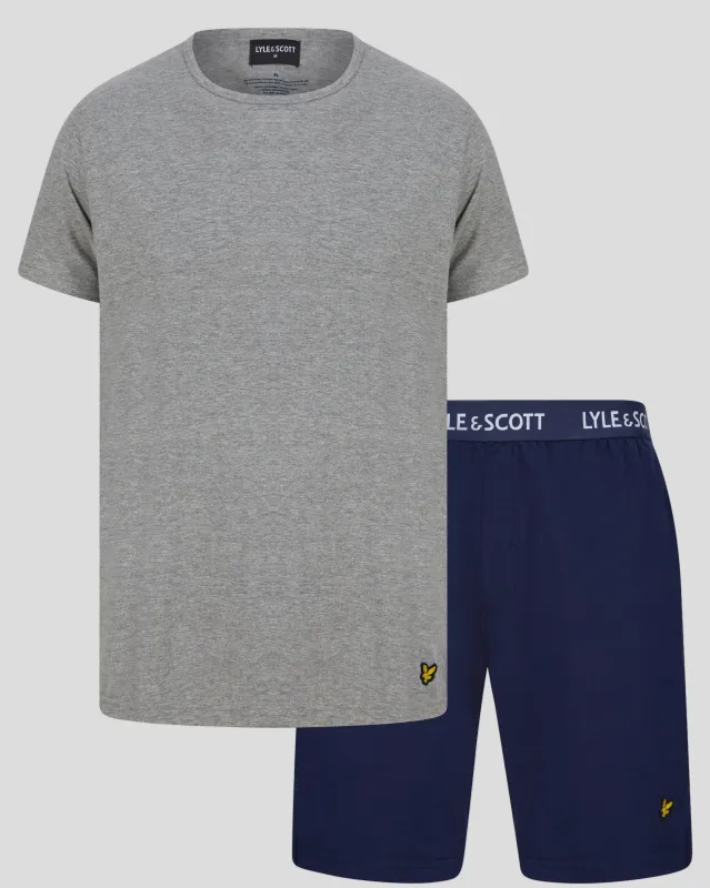 Lyle & Scott Mens Charlie Pyjama Set | Grey Marl Peacoat made by Lyle & Scott