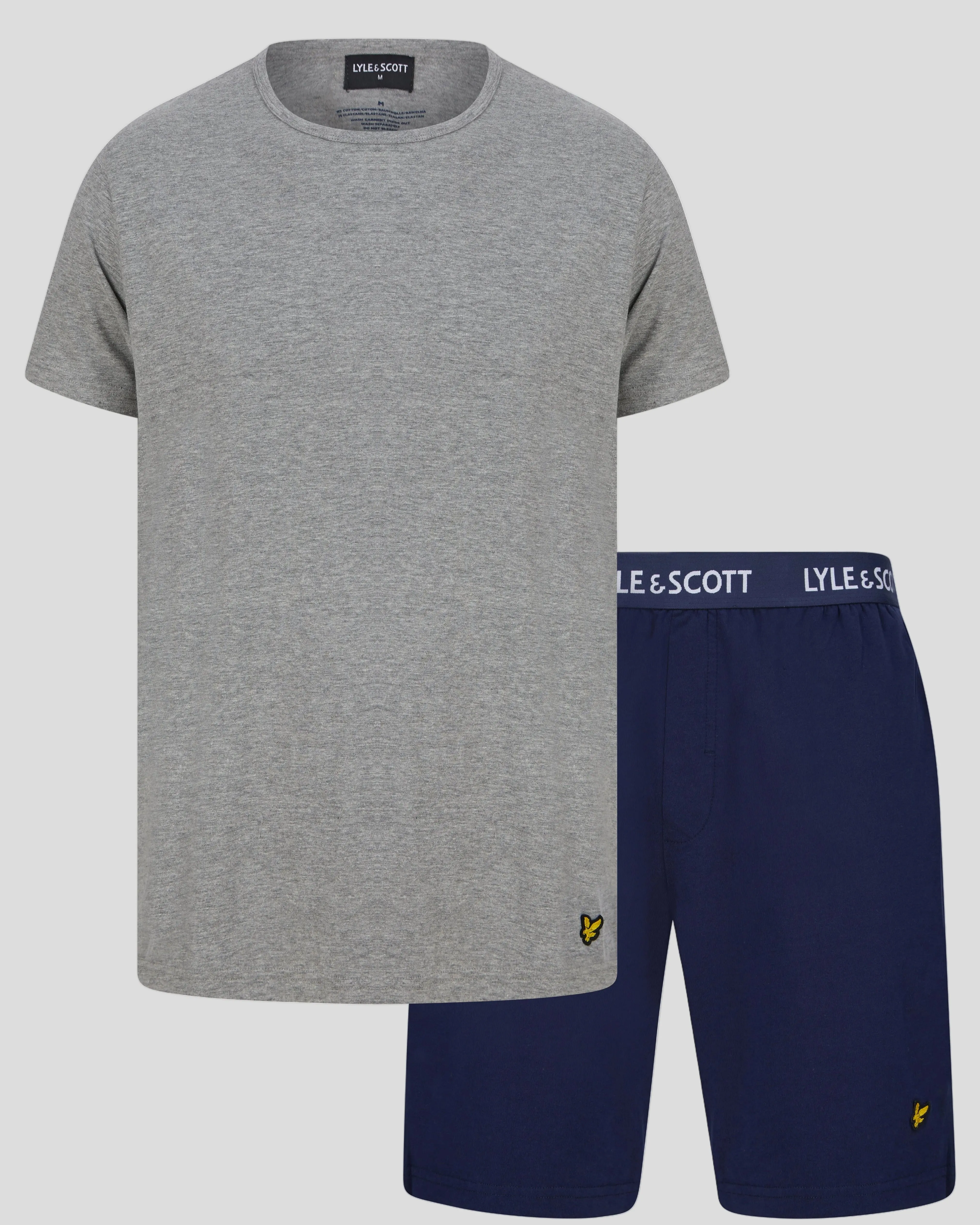 Lyle & Scott Mens Charlie Pyjama Set | Grey Marl Peacoat sold by The Foot Factory