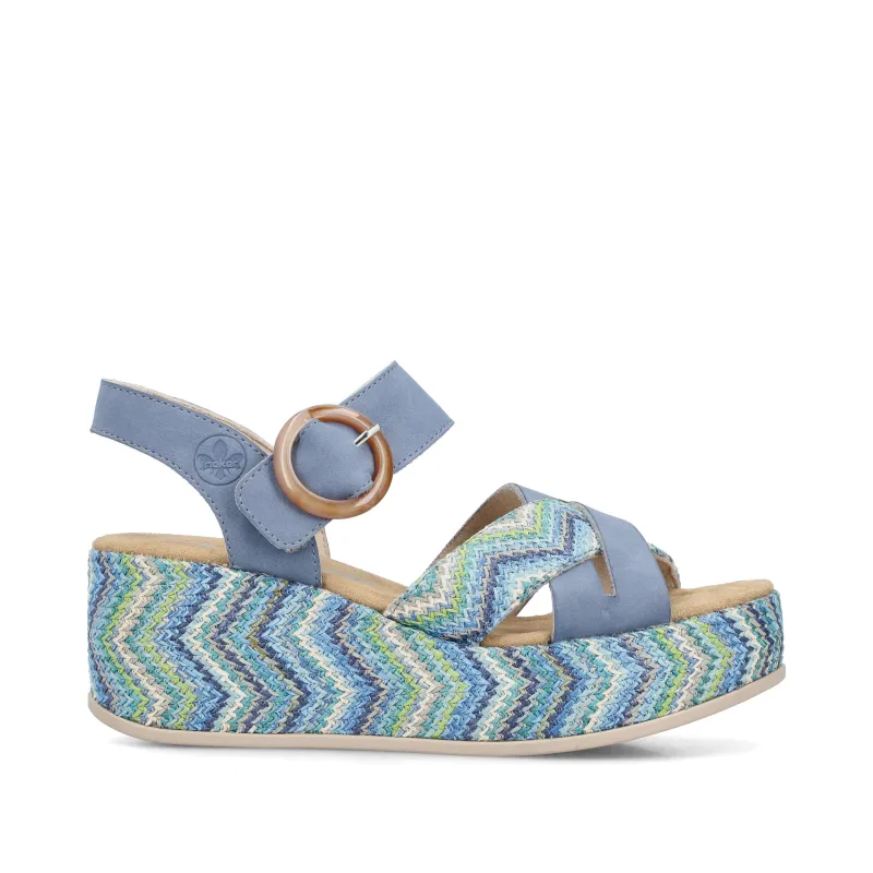 Rieker Womens Fashion Platform Wedge Sandal | Blue made by Rieker