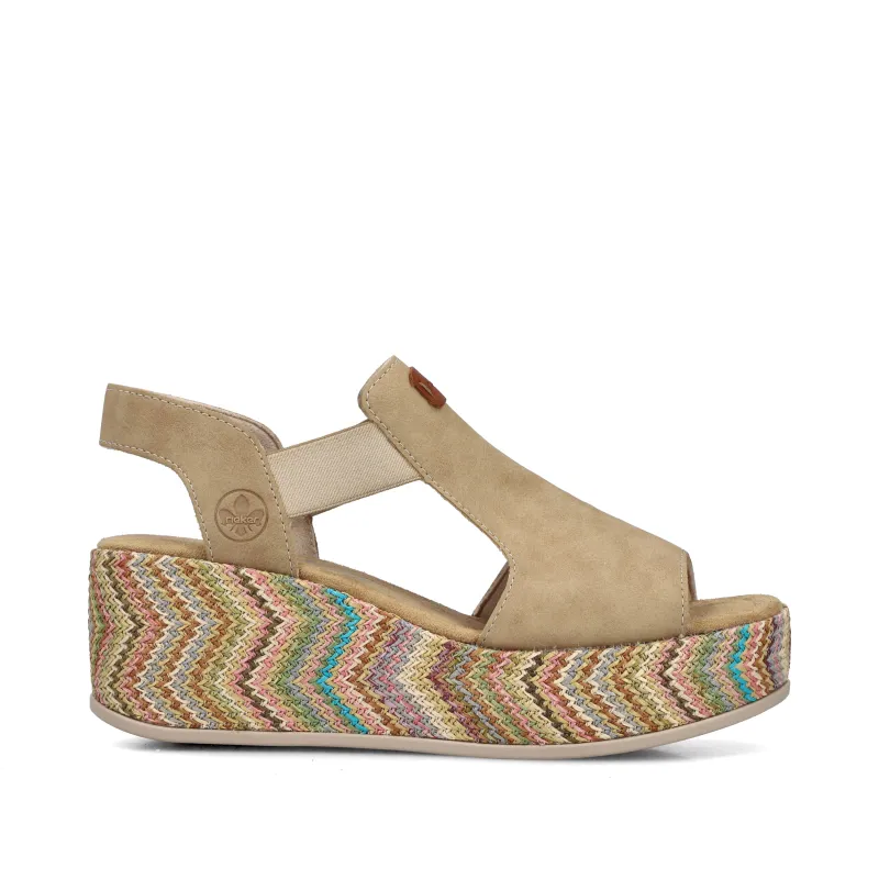 Rieker Womens Fashion Platform Wedge Sandal | Beige made by Rieker