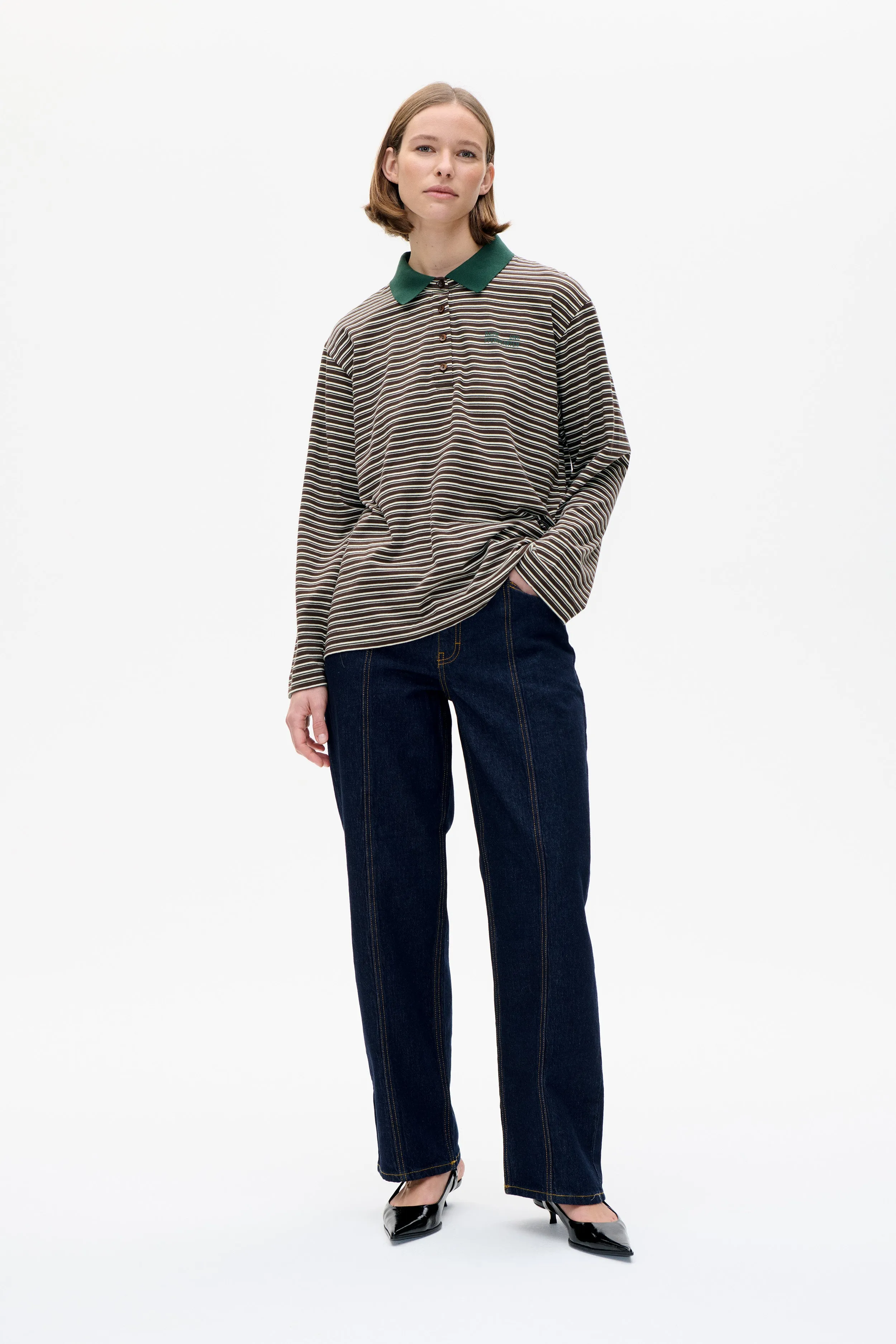 JEANNI T-SHIRT | Brown Polo Stripe sold by Baum und Pferdgarten
