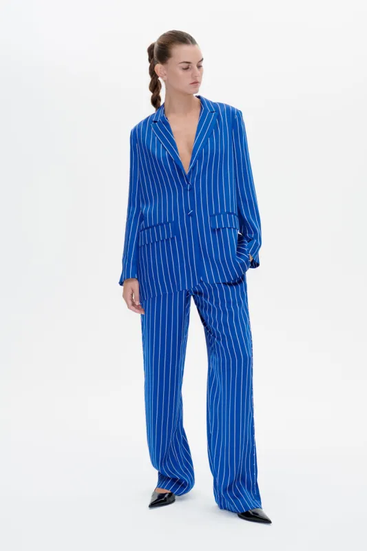 NARINE TROUSERS | Sodalite Blue Pinstripe sold by Baum und Pferdgarten