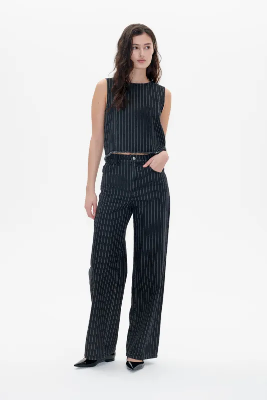 MADINE TOP | Black Pinstripe Denim sold by Baum und Pferdgarten