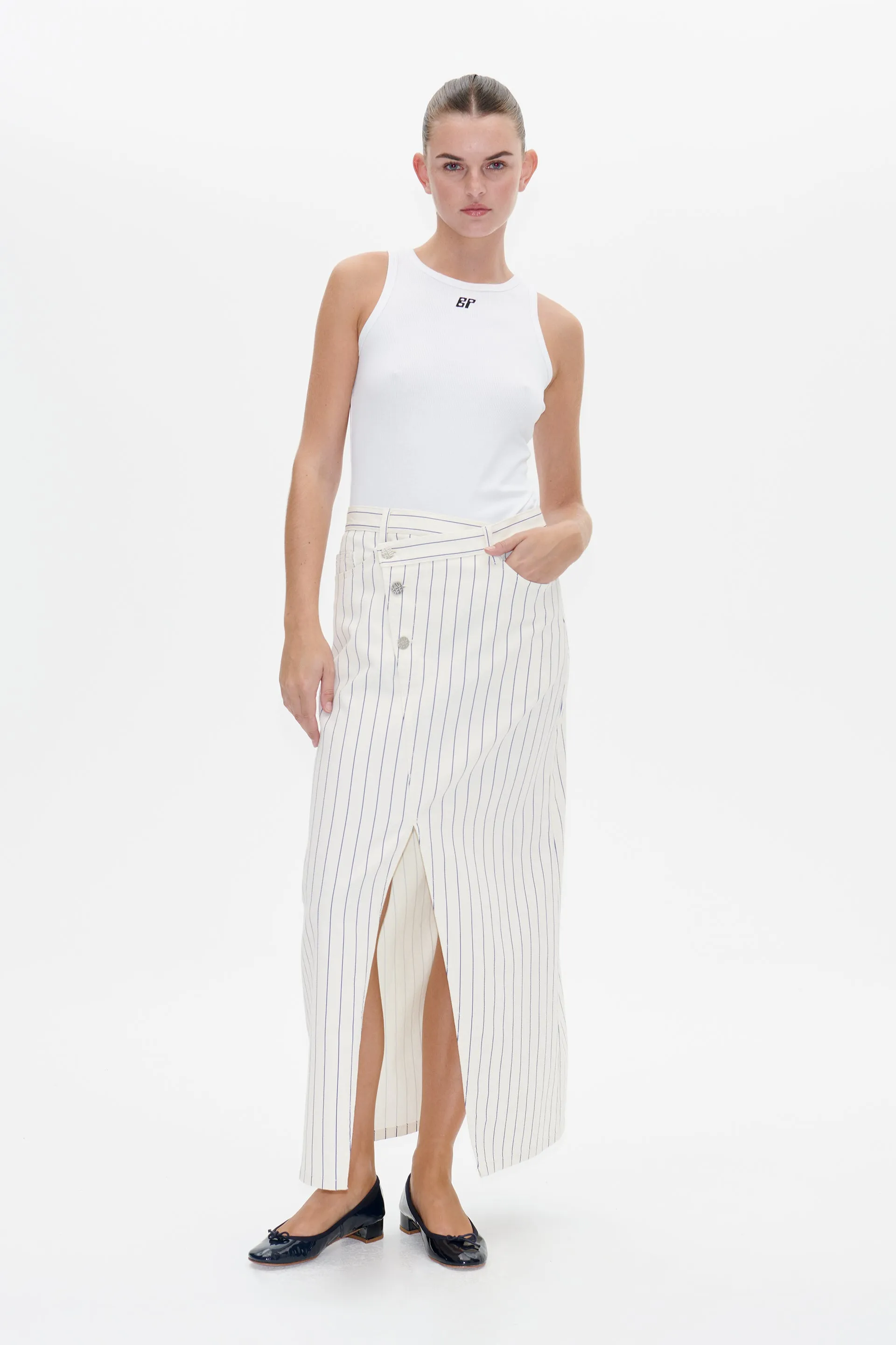 SIGGE SKIRT | White Sand Pinstripe sold by Baum und Pferdgarten