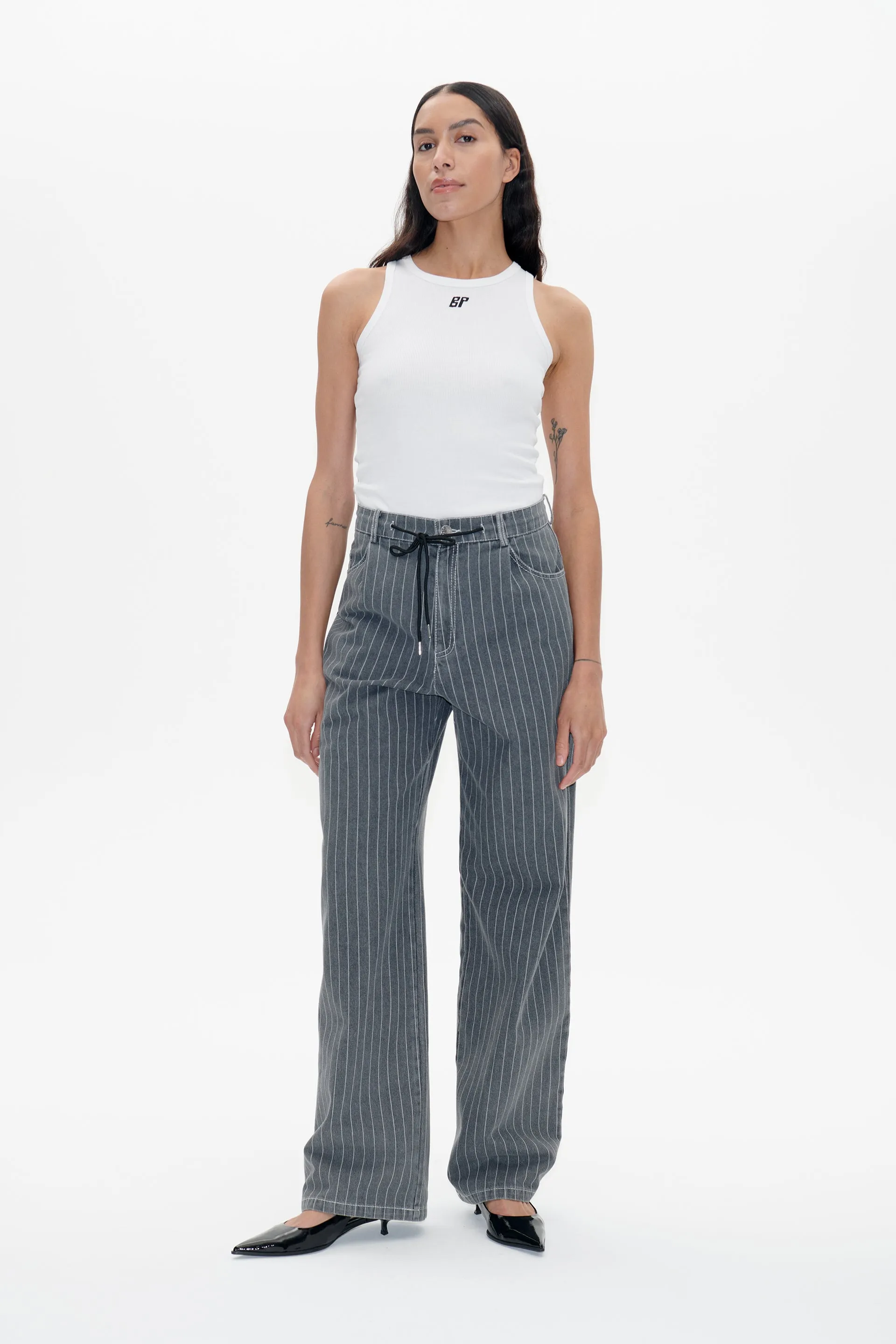 NANNY JEANS | Grey Pinstripe Denim sold by Baum und Pferdgarten