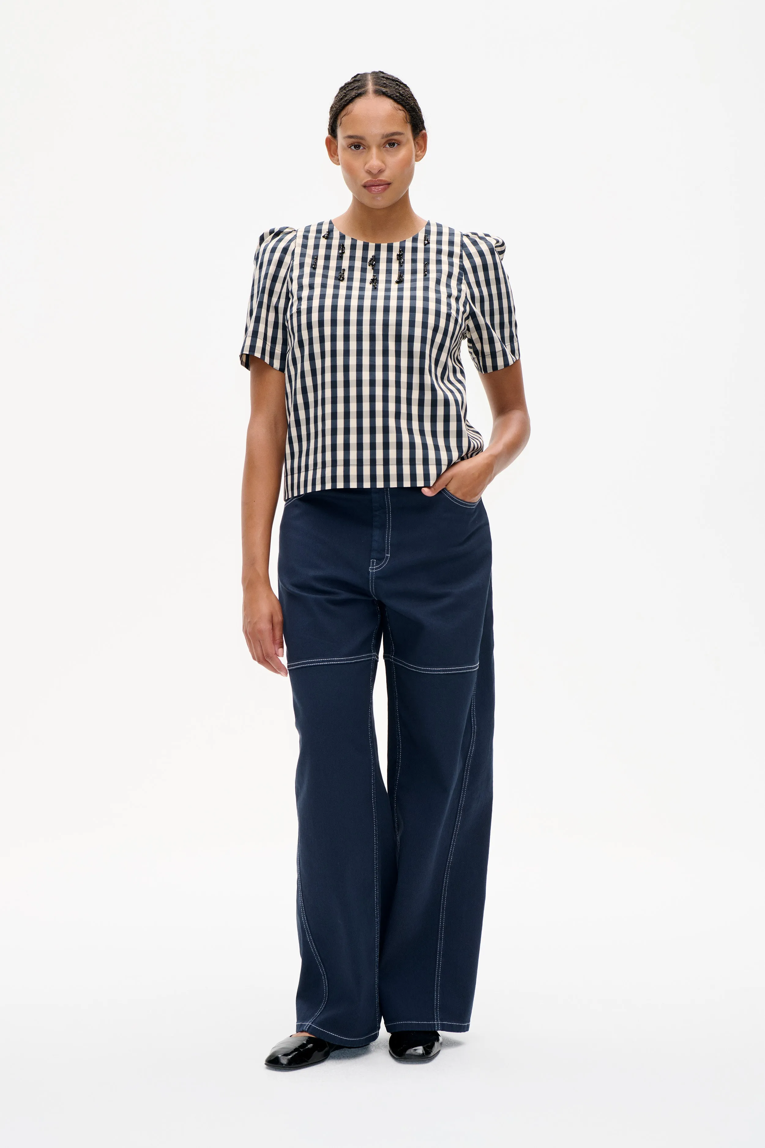 MINU BLOUSE | Navy Creme Check sold by Baum und Pferdgarten