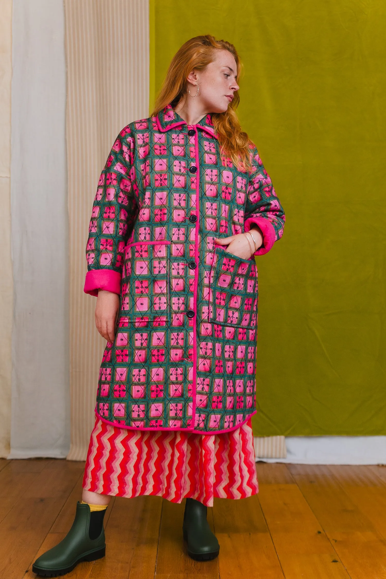 Quilted Overcoat in 'Divine Forest' sold by Humphries & Begg product image thumbnail 5