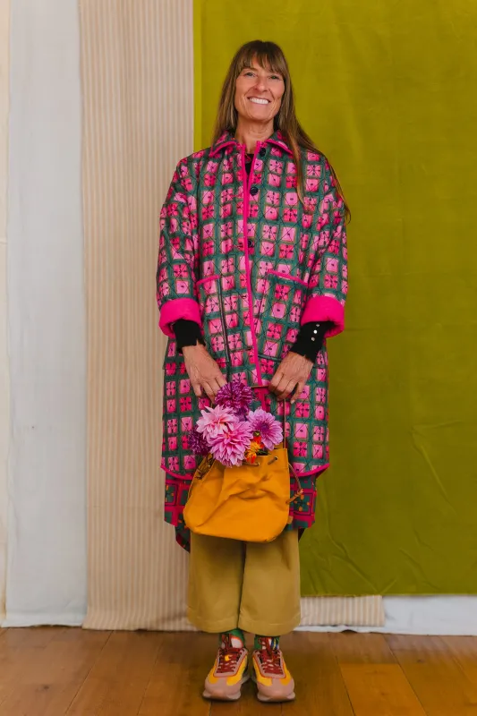 Quilted Overcoat in 'Divine Forest' made by Humphries & Begg