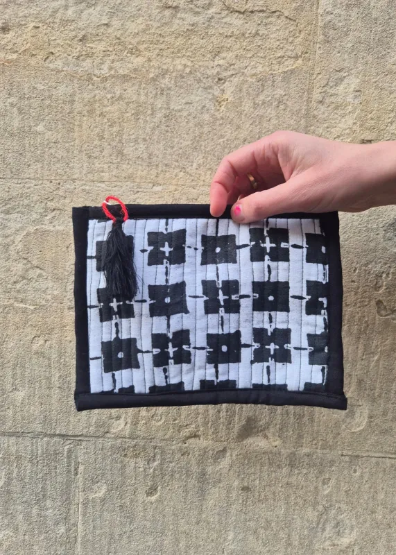 Quilted Pouch 'Black & White Chess set' made by Humphries & Begg