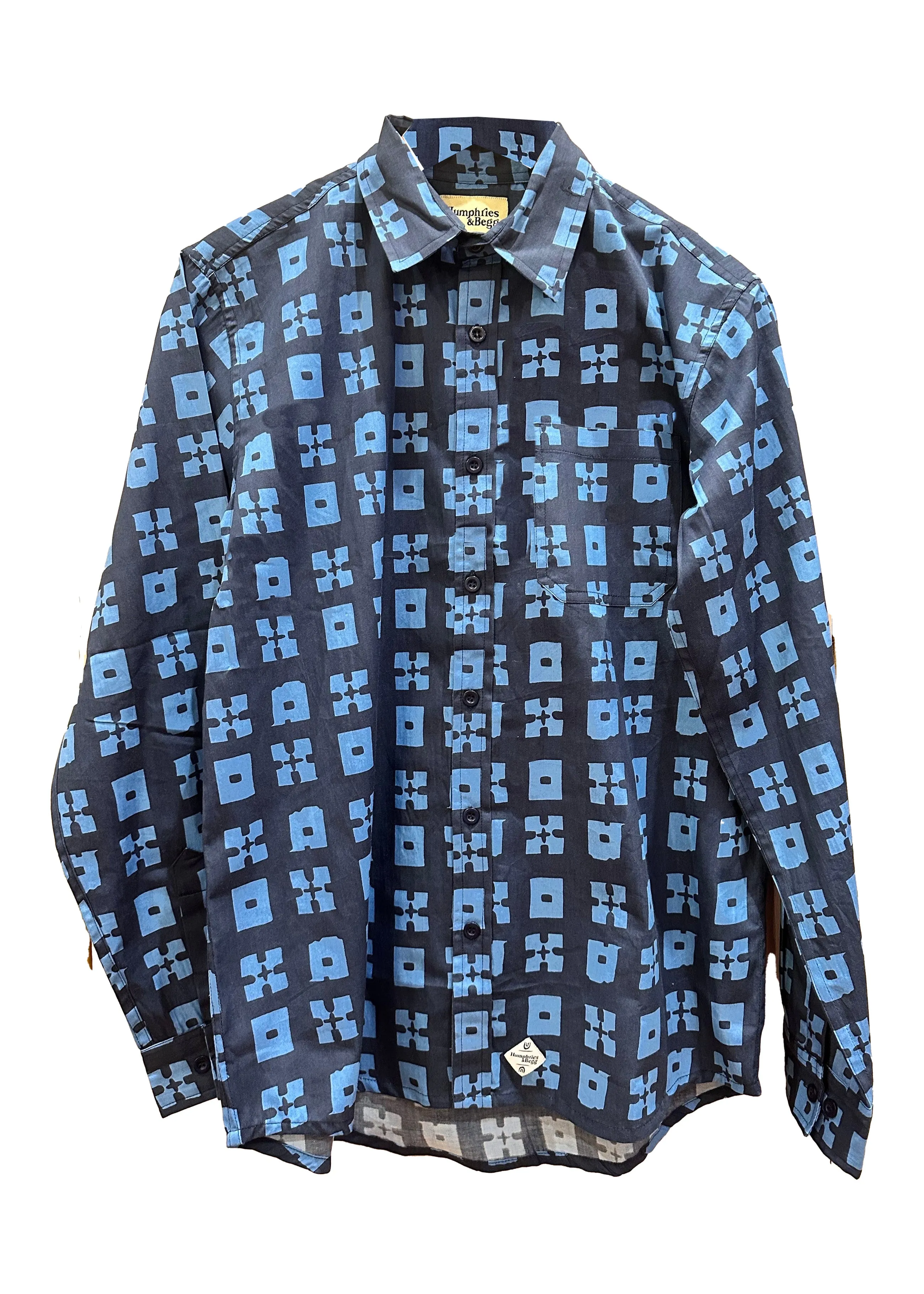 Robbie Shirt in ‘Indigo Check’ sold by Humphries & Begg