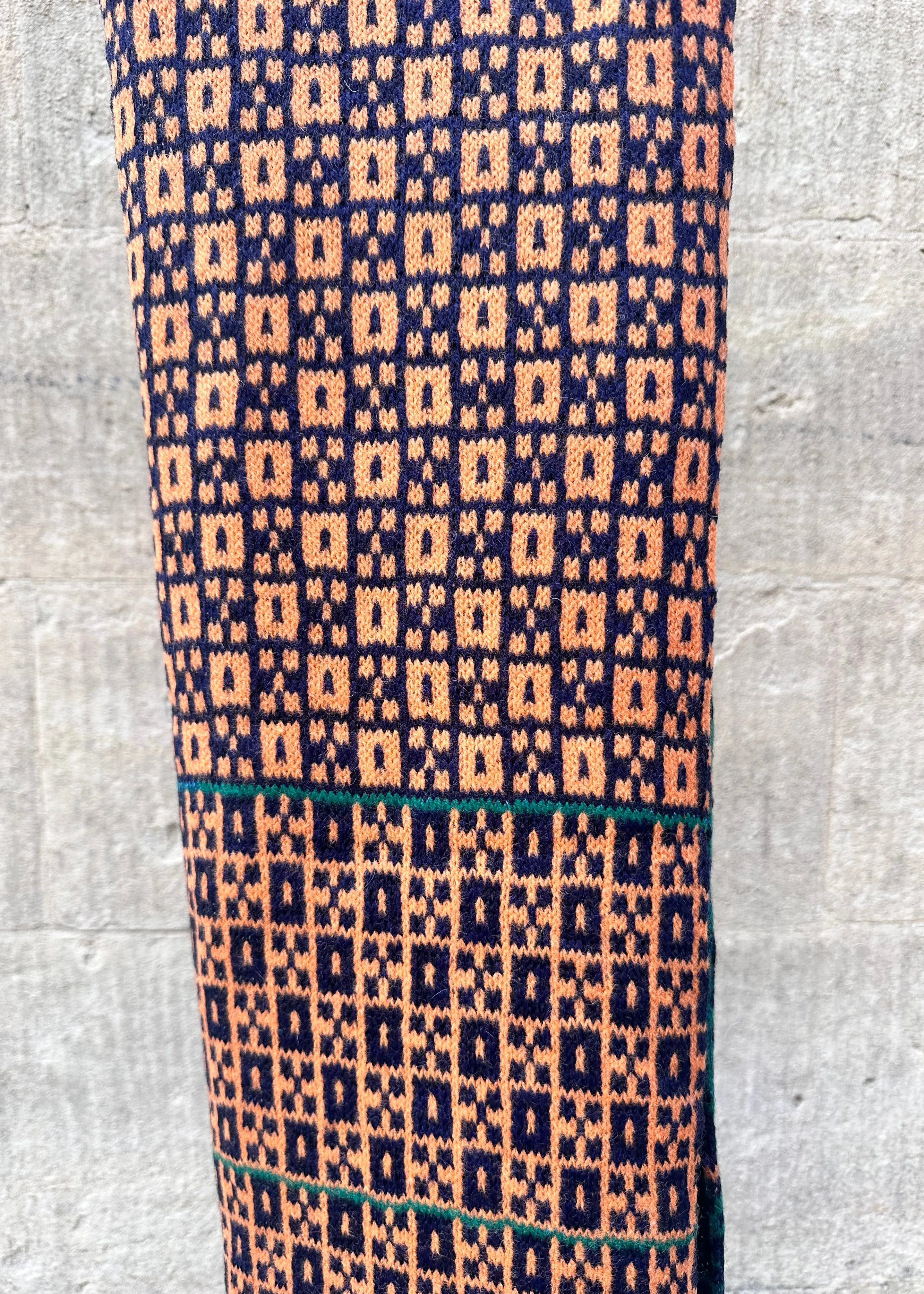 Lambswool Scarf: 'Green & Orange Chess Set' sold by Humphries & Begg