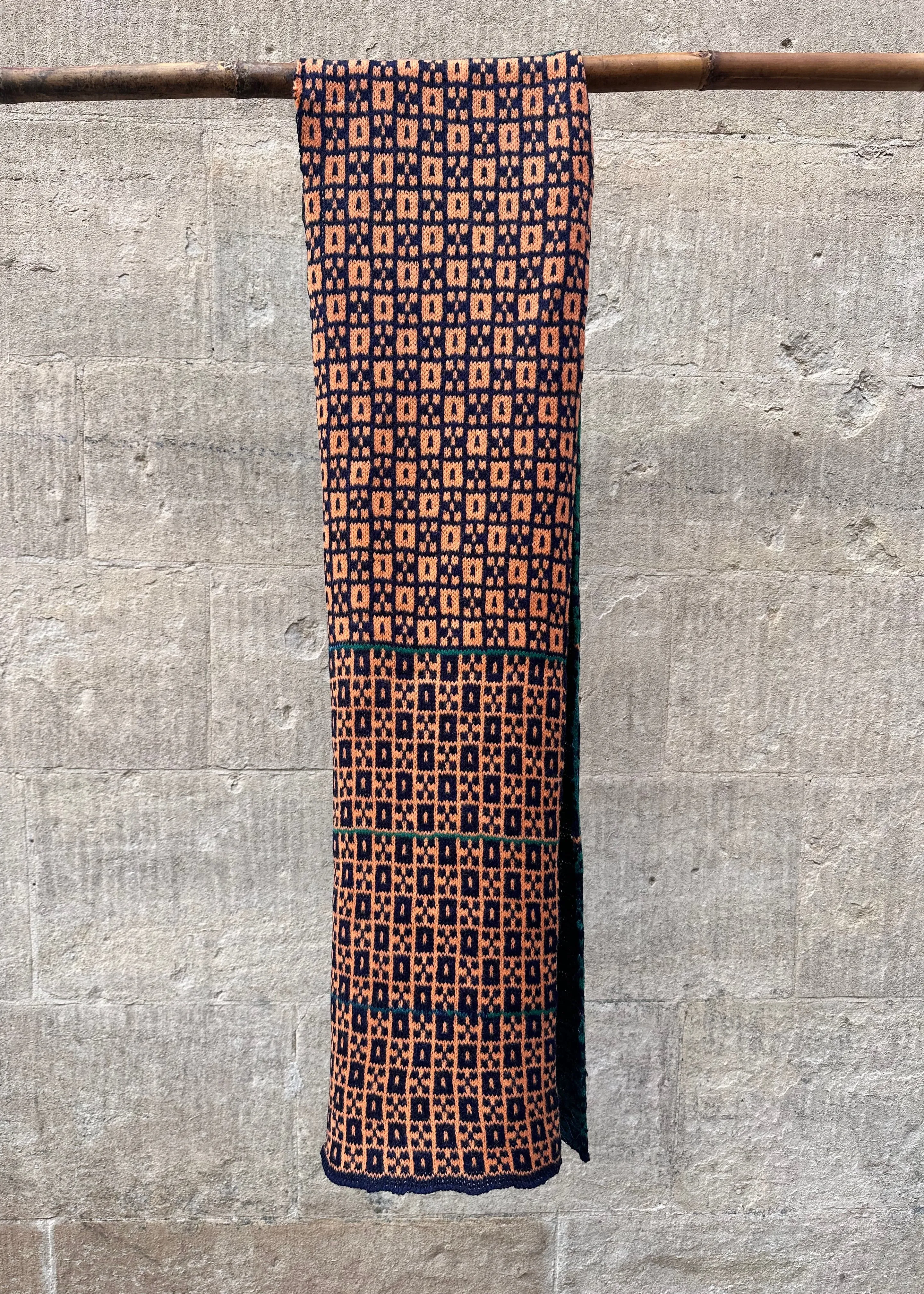 Lambswool Scarf: 'Green & Orange Chess Set' sold by Humphries & Begg product image thumbnail 3