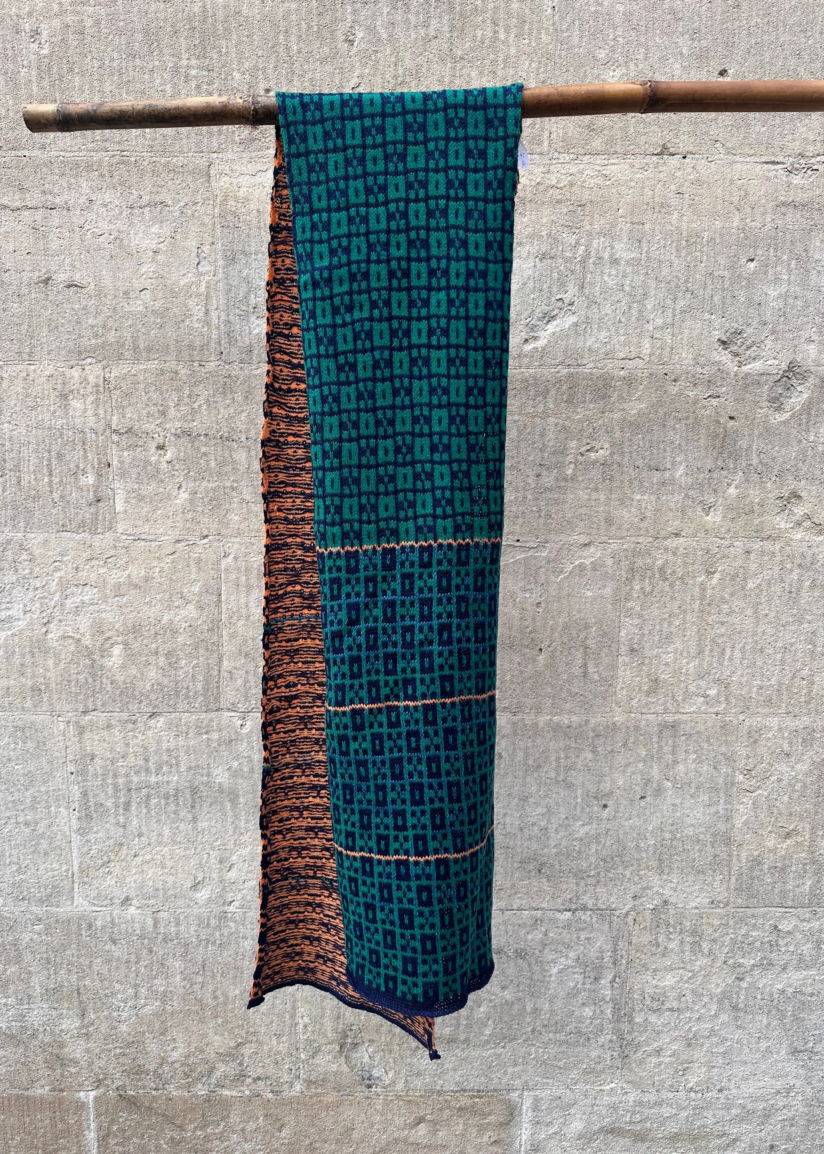 Lambswool Scarf: 'Green & Orange Chess Set' sold by Humphries & Begg product image thumbnail 2