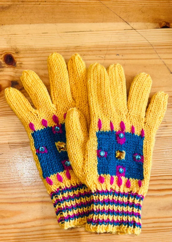 Wool Gloves: 'Yellow Chess Set' made by Humphries & Begg