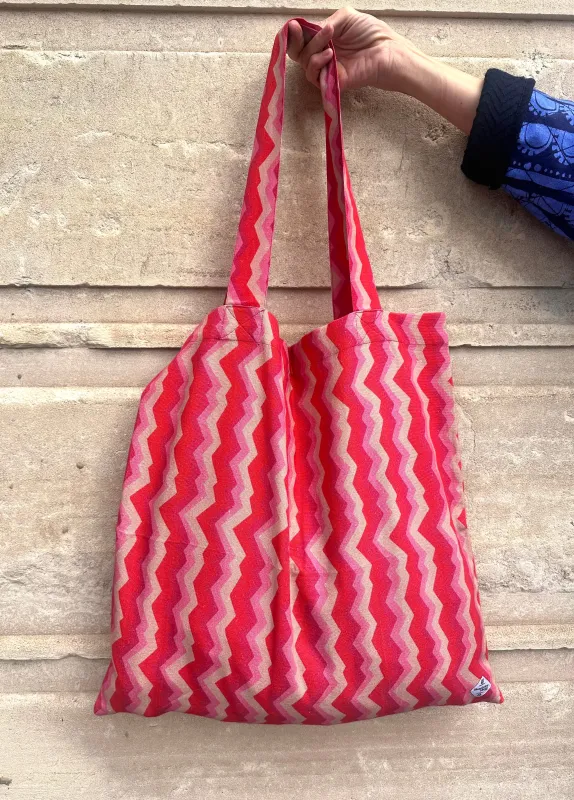 Giant Tote Bag in 'Pink Spark' Cotton made by Humphries & Begg