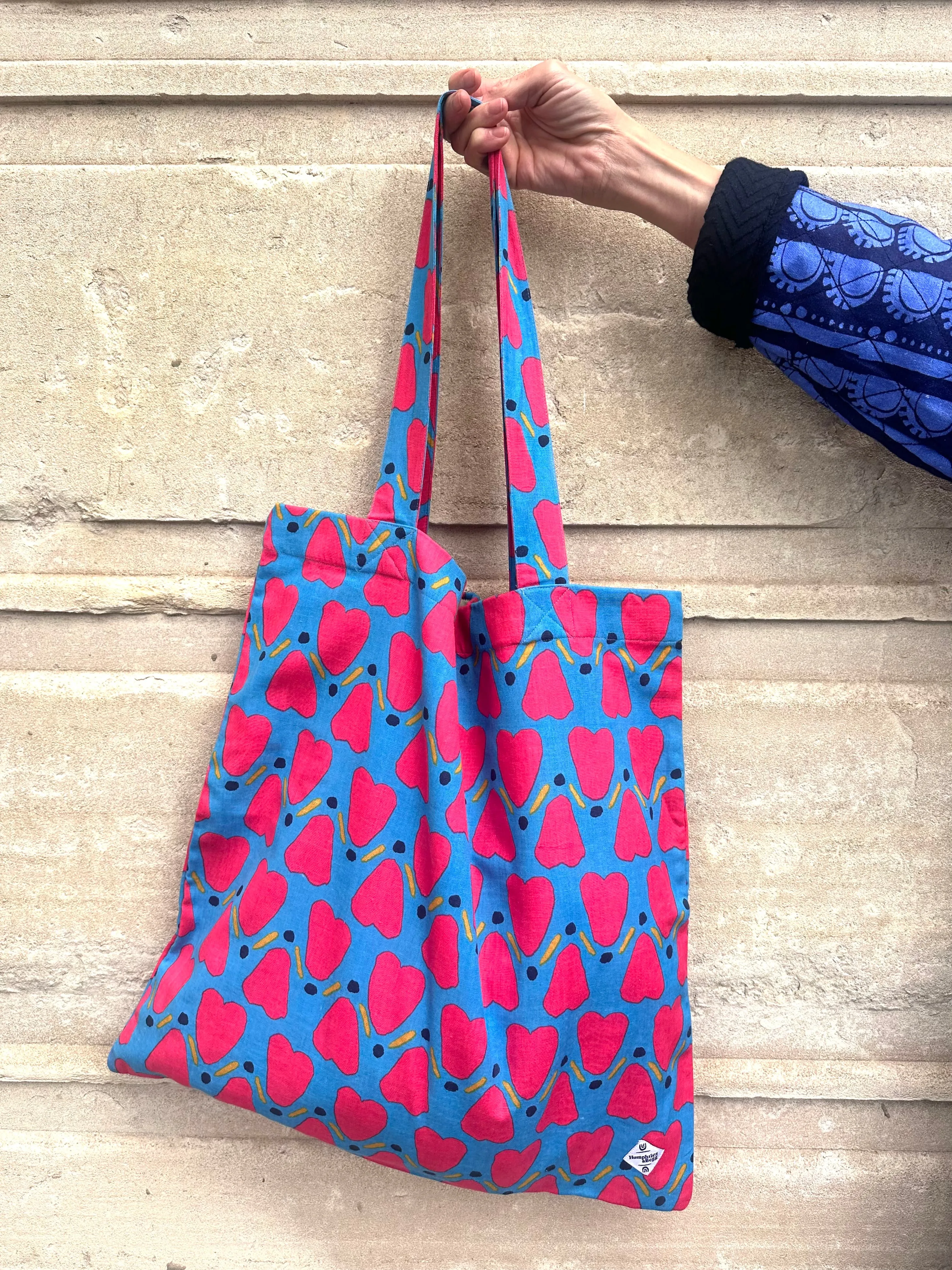 Giant Tote Bag in 'Blue Honey Heart' sold by Humphries & Begg