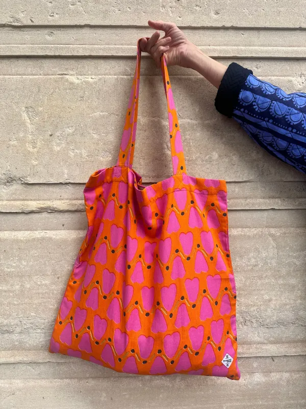 Giant Tote Bag in 'Orange Honey Heart' Cotton made by Humphries & Begg