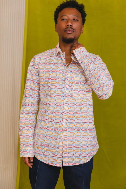 Robbie Shirt in 'Beaky on White' made by Humphries & Begg