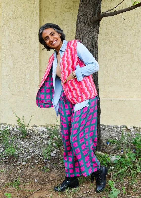 Quilted Waistcoat in 'Pink Spark' & 'Pink Forest' made by Humphries & Begg