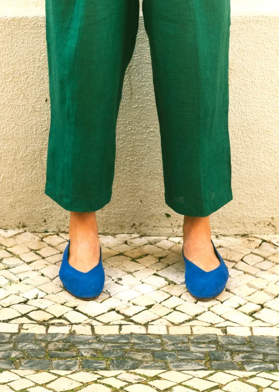Pre-Order: Yves Suede Blue Ballet Flat made by Humphries & Begg