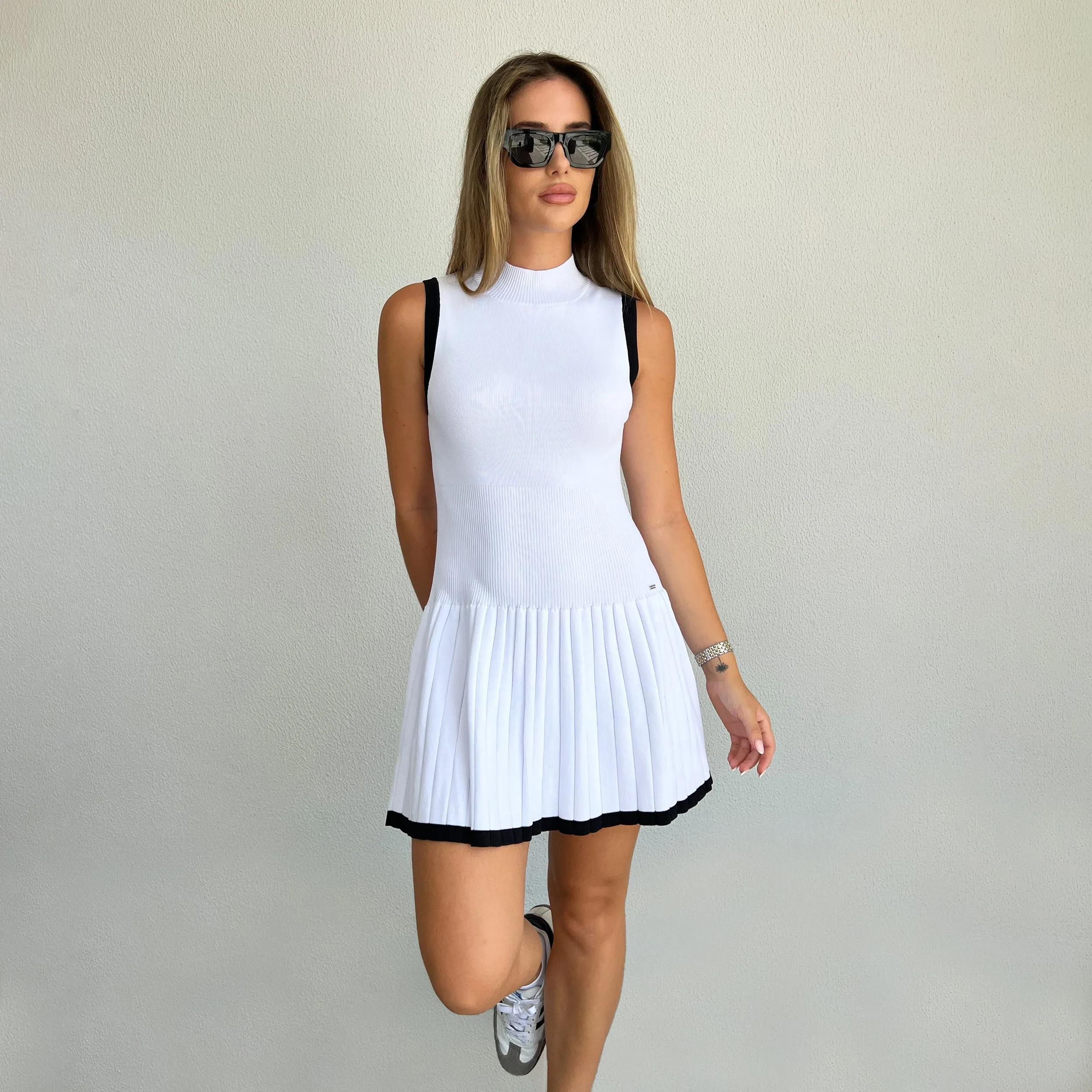 Knitted High Neck Pleated Dress - Off White sold by Lounge Underwear product image thumbnail 3