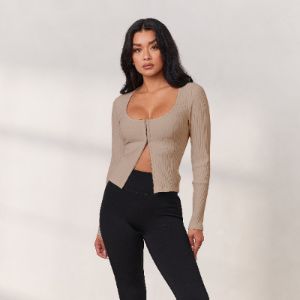Cosy Hook and Eye Long Sleeve Top - Oat sold by Lounge Underwear