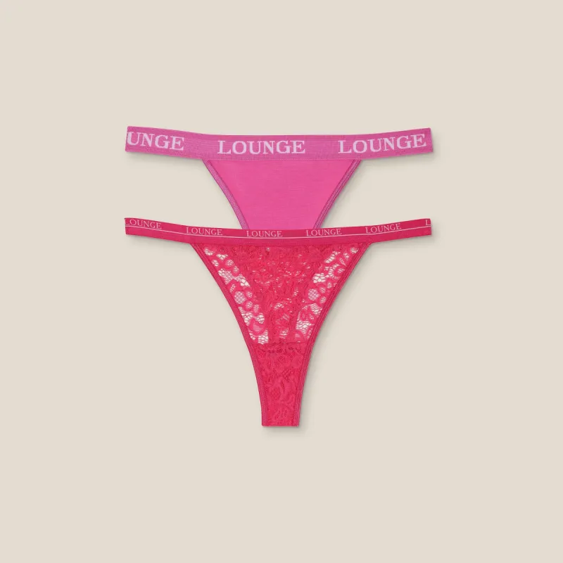 Limited Edition Balcony/Triangle Thong (2 Pack) - Pink sold by Lounge Underwear