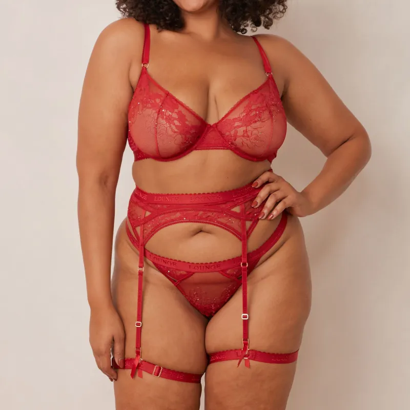 Selina Intimates Thong & Suspender Belt (Set) - Maroon made by Lounge Underwear