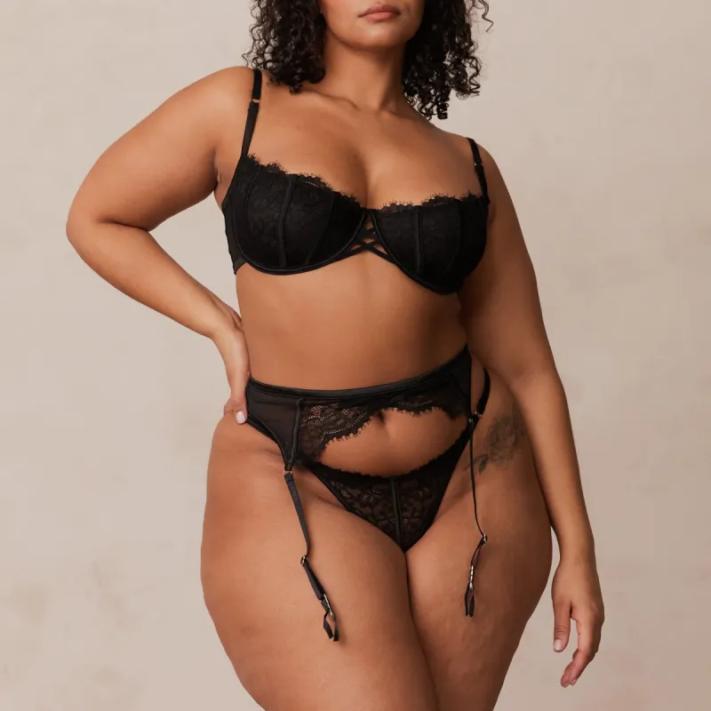 Kylie Intimates Thong & Suspender Belt (Set) - Black sold by Lounge Underwear