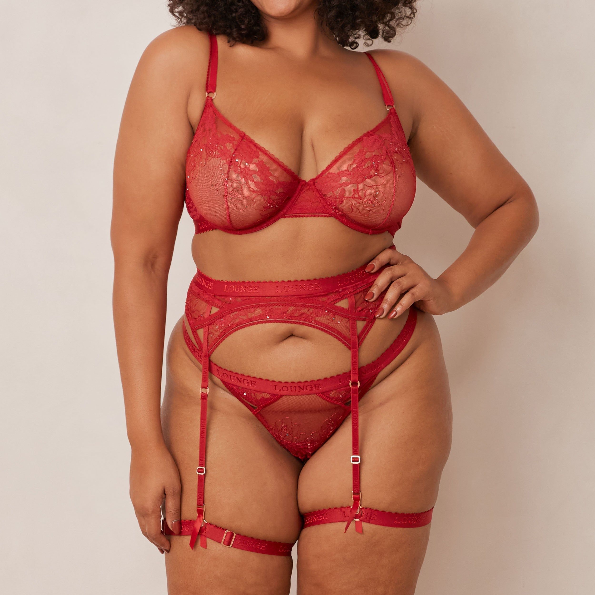 Selina Intimates Thong & Suspender Belt (Set) - Maroon sold by Lounge Underwear