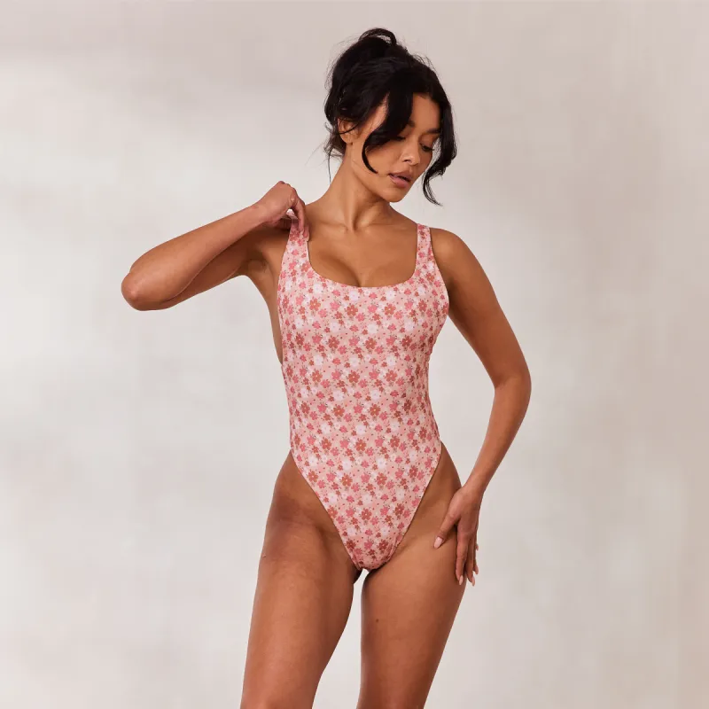 Reversible High Leg Swimsuit - Pink/Floral sold by Lounge Underwear