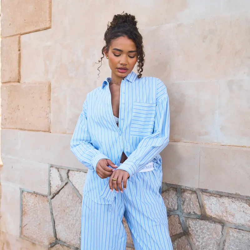Oversized Pinstripe Shirt - Blue sold by Lounge Underwear