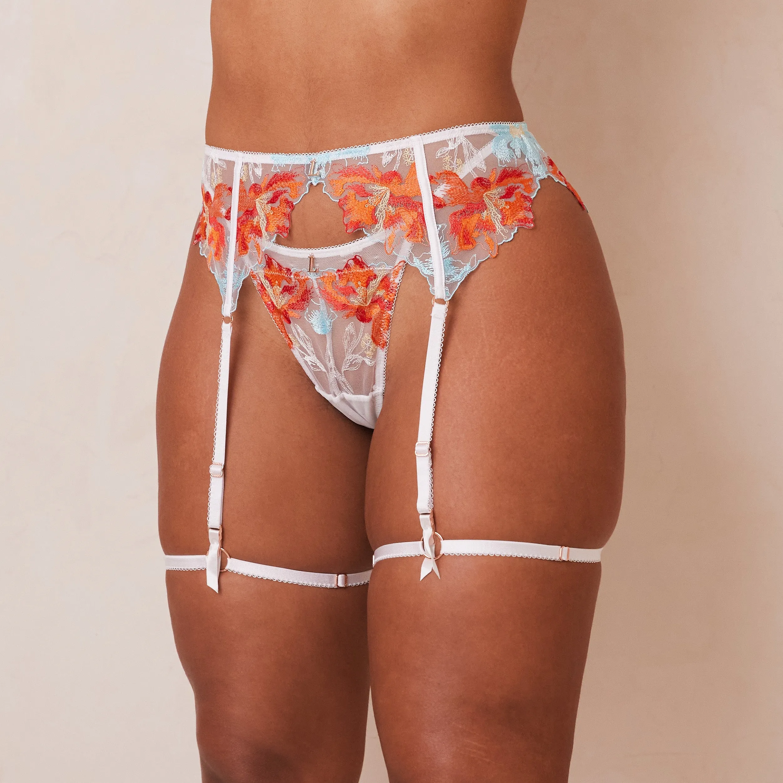 Lily Intimates Thong & Suspender Belt (Set) - White sold by Lounge Underwear