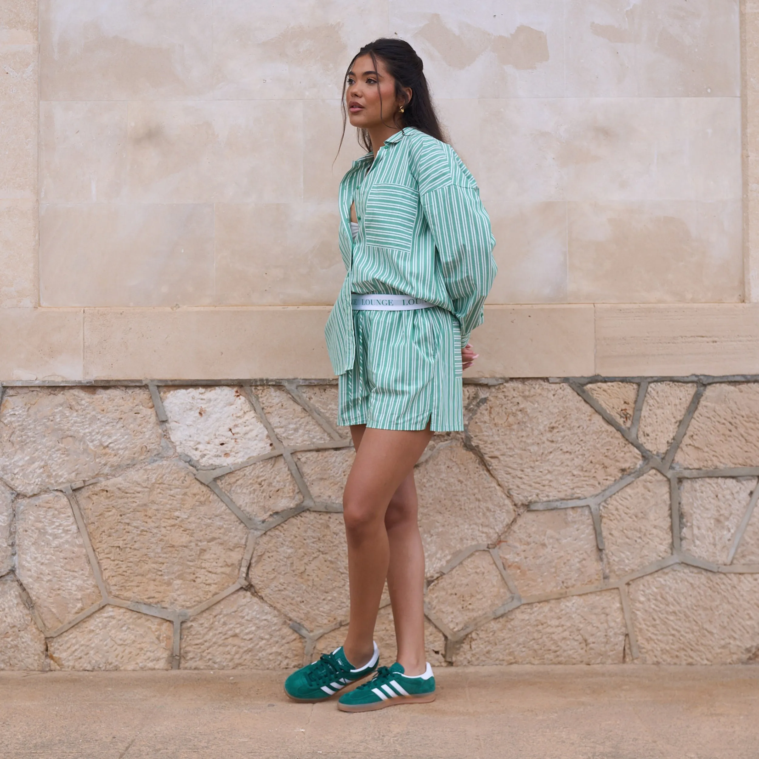 Oversized Pinstripe Shirt - Green sold by Lounge Underwear product image thumbnail 2