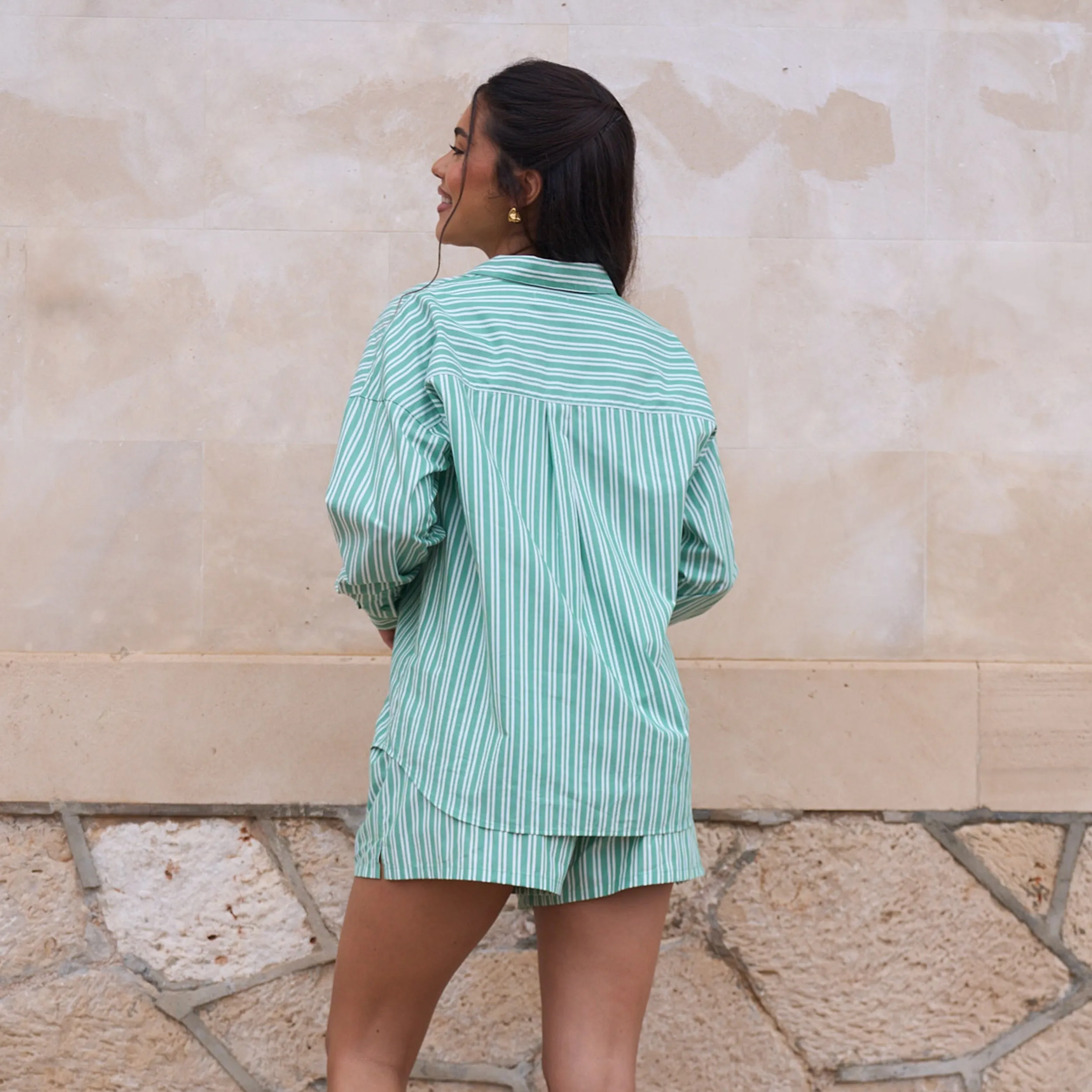 Oversized Pinstripe Shirt - Green sold by Lounge Underwear product image thumbnail 5