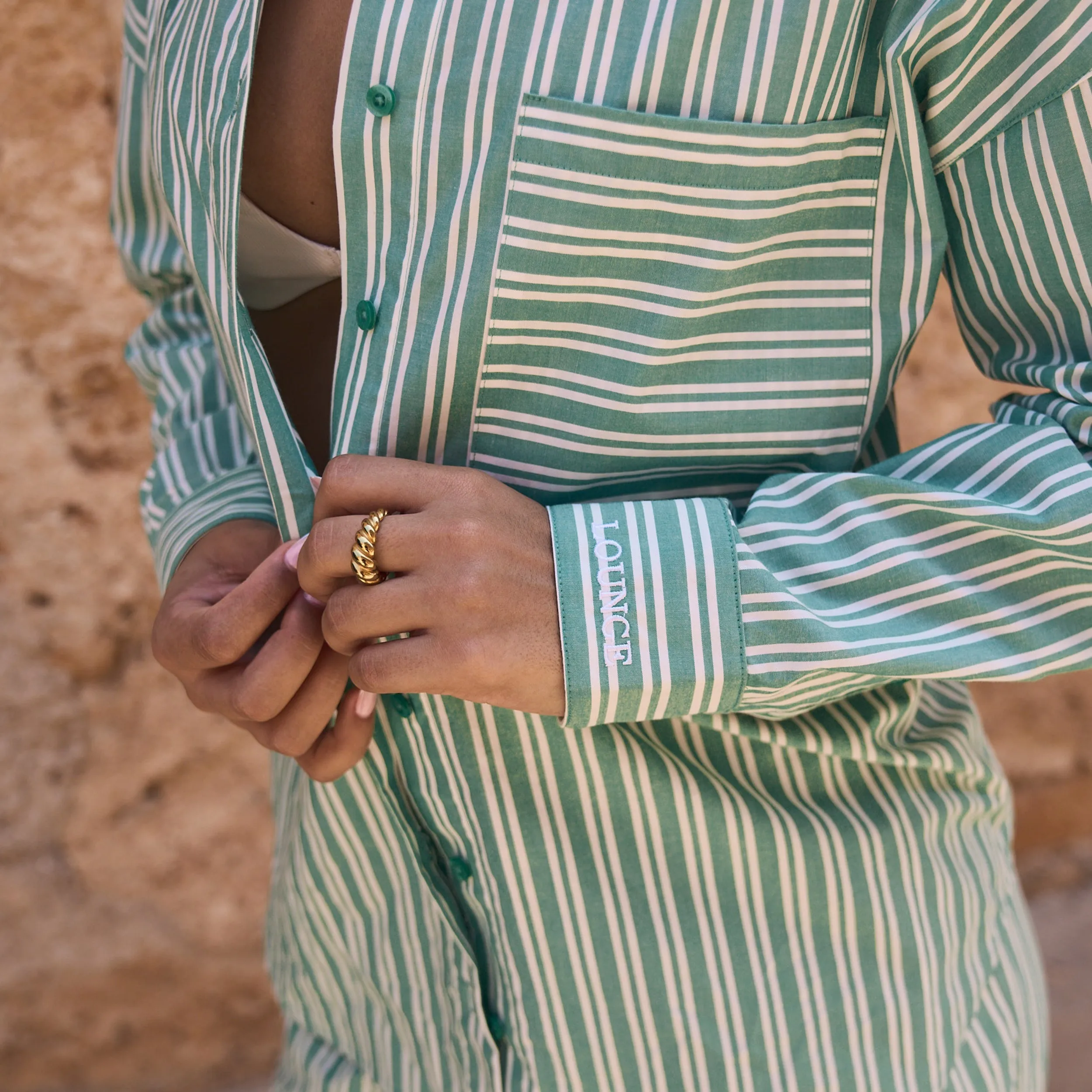 Oversized Pinstripe Shirt - Green sold by Lounge Underwear product image thumbnail 4