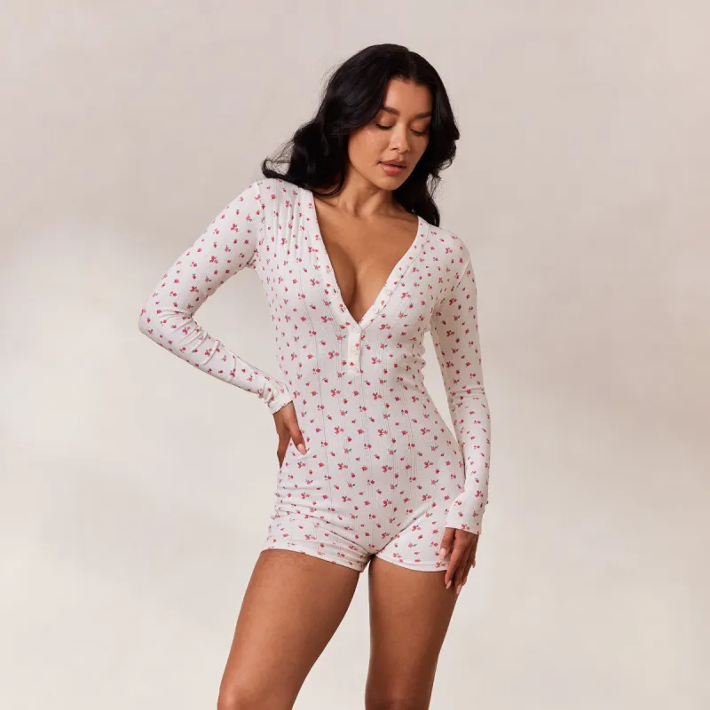 Floral Romper - White Print sold by Lounge Underwear