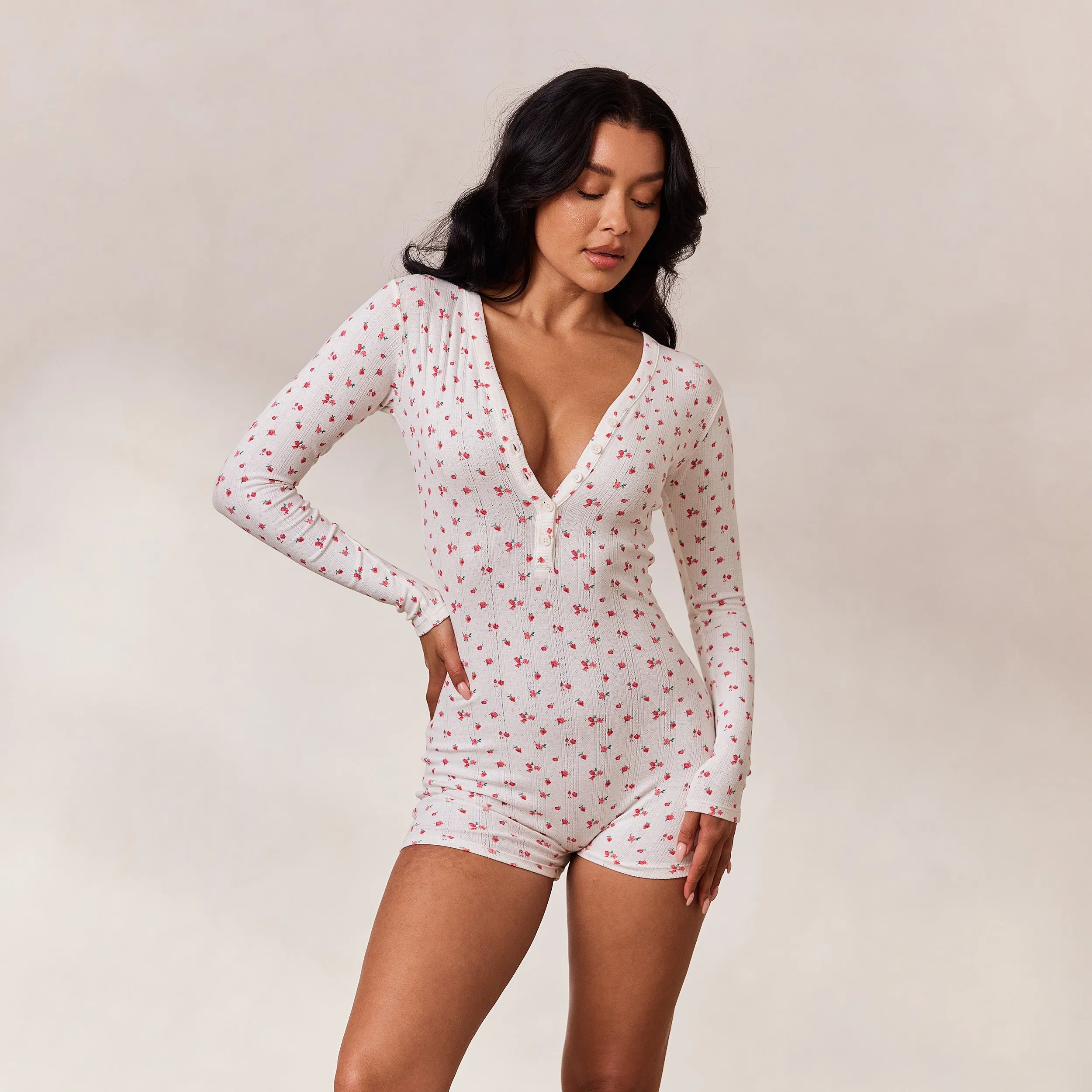 Floral Cozy Cami Romper White Lサイズ Floral Romper - White Print | Parallel