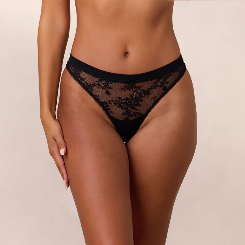 Lace Triangle Thong - Black sold by Lounge Underwear