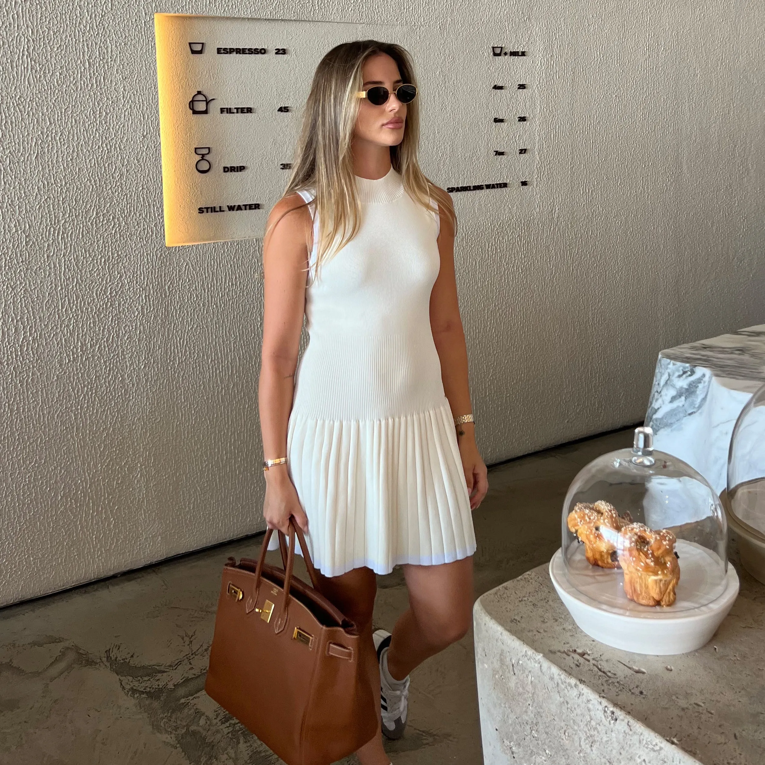 Knitted High Neck Pleated Dress - Cream sold by Lounge Underwear product image thumbnail 2