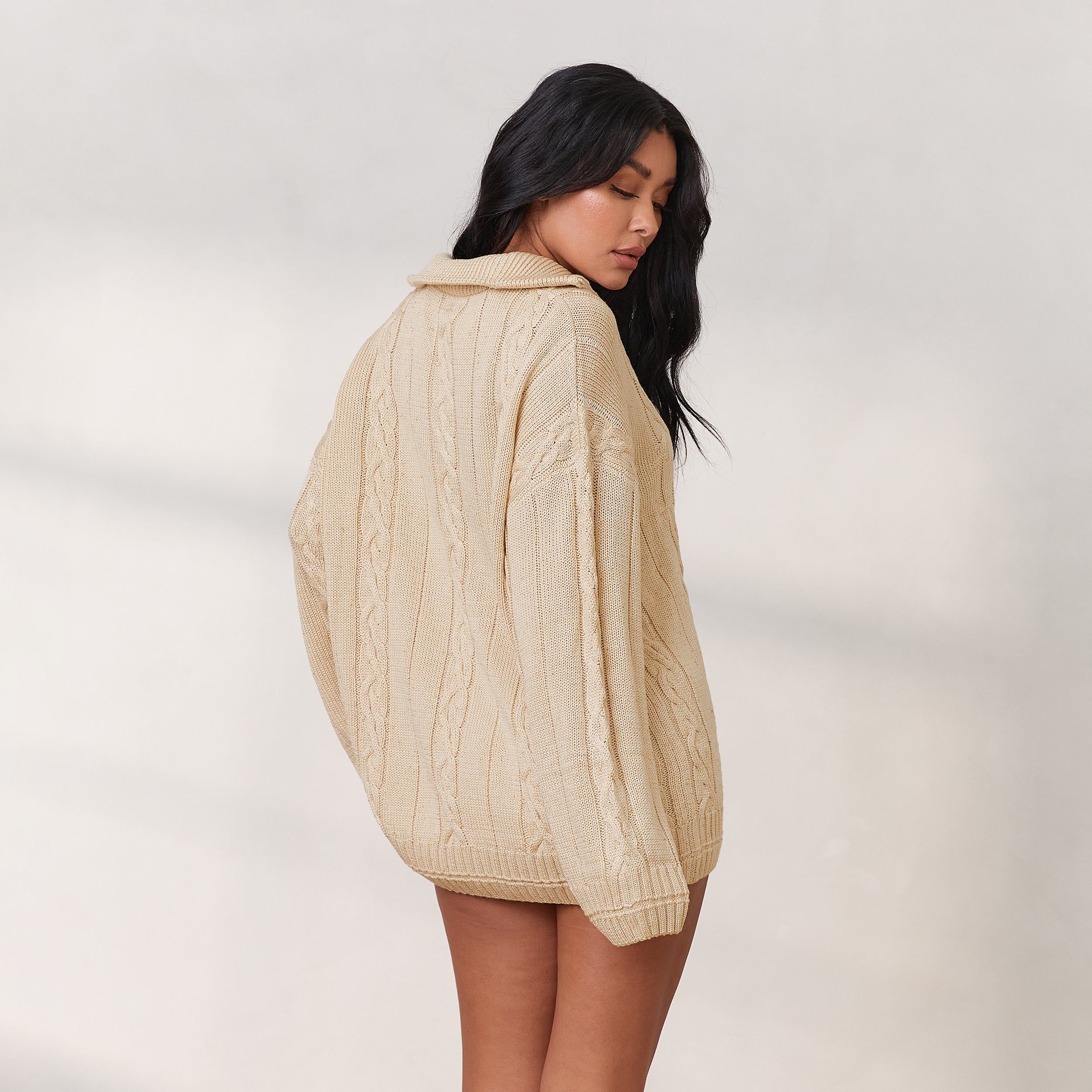 Cosy Knit Quarter Zip Jumper - Cream sold by Lounge Underwear product image thumbnail 4