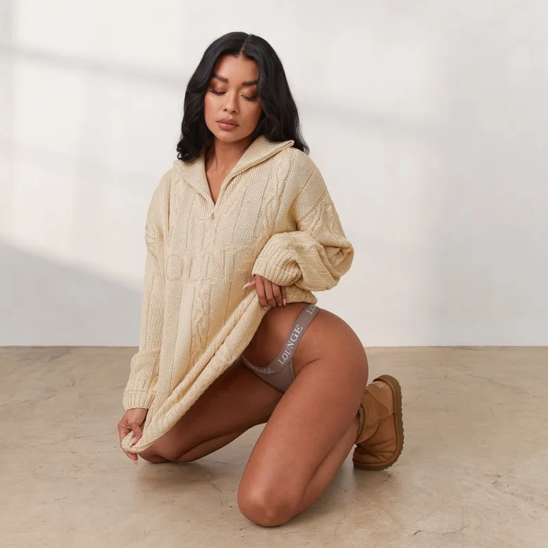 Cosy Knit Quarter Zip Jumper - Cream sold by Lounge Underwear